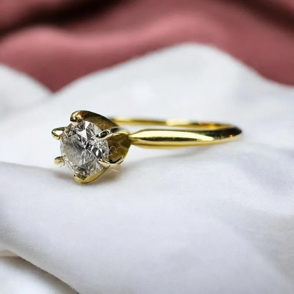 14k Gold Diamond Ring Sz 6.25 1/3ct Round Cut Solitaire Wedding Ring 1.4g